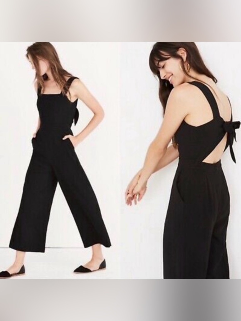 Madewell play suit Black Wide-Leg Jumpsuit with Back Tie sz 8 🖤